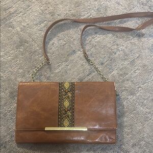 Steve Madden Brown and Gold Clutch with Snakeskin Accent
